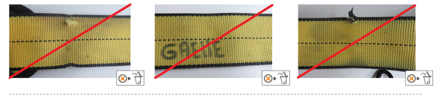 Beschadiging bandmateriaal gordel of valbeveiliging.